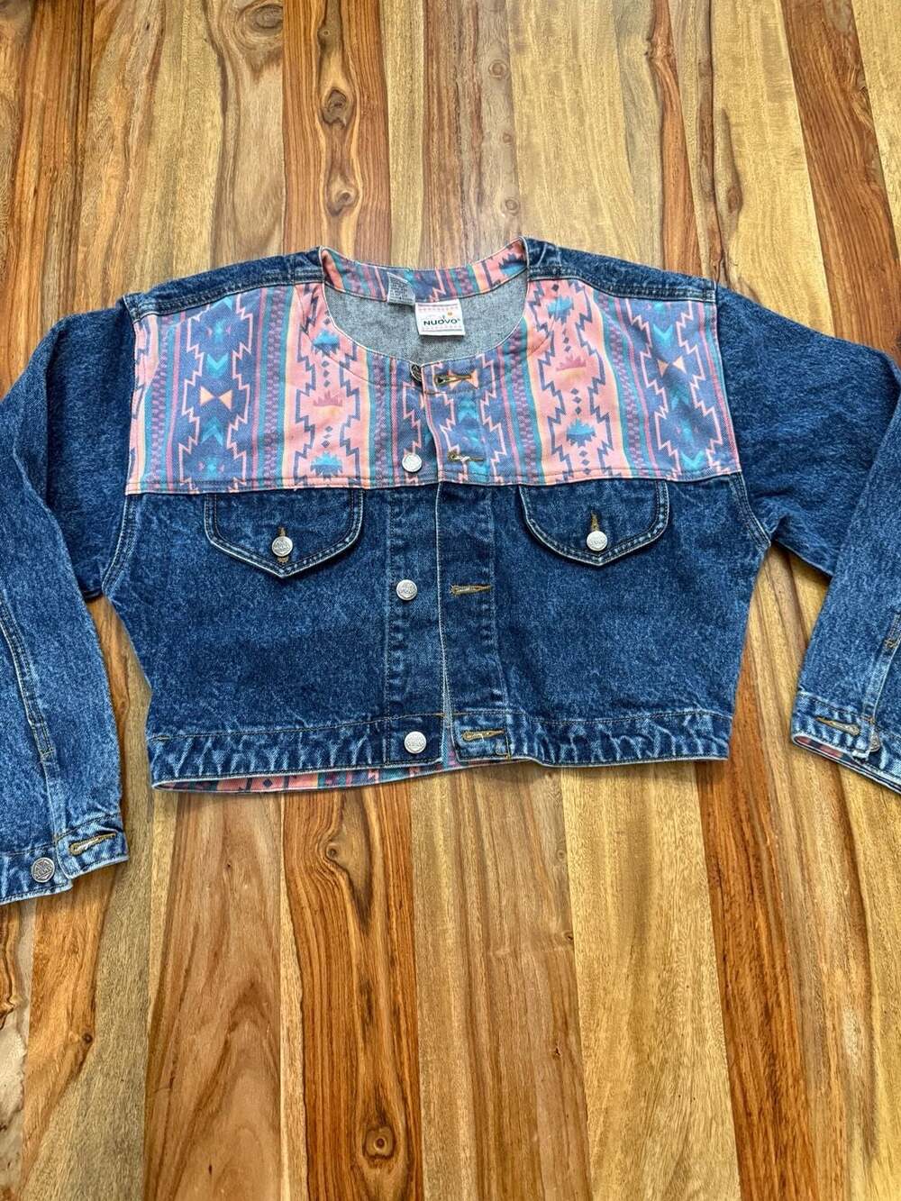 Nuovo Vintage Southwest Print Denim Crop Jacket Size M
